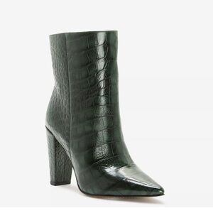 Croc Embossed Dark Green Ankle Boots